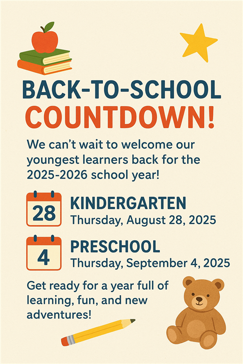 We can’t wait to welcome our youngest learners back for the 2025-2026 school year! 🎉  📅 Kindergarten starts Thursday, Augus